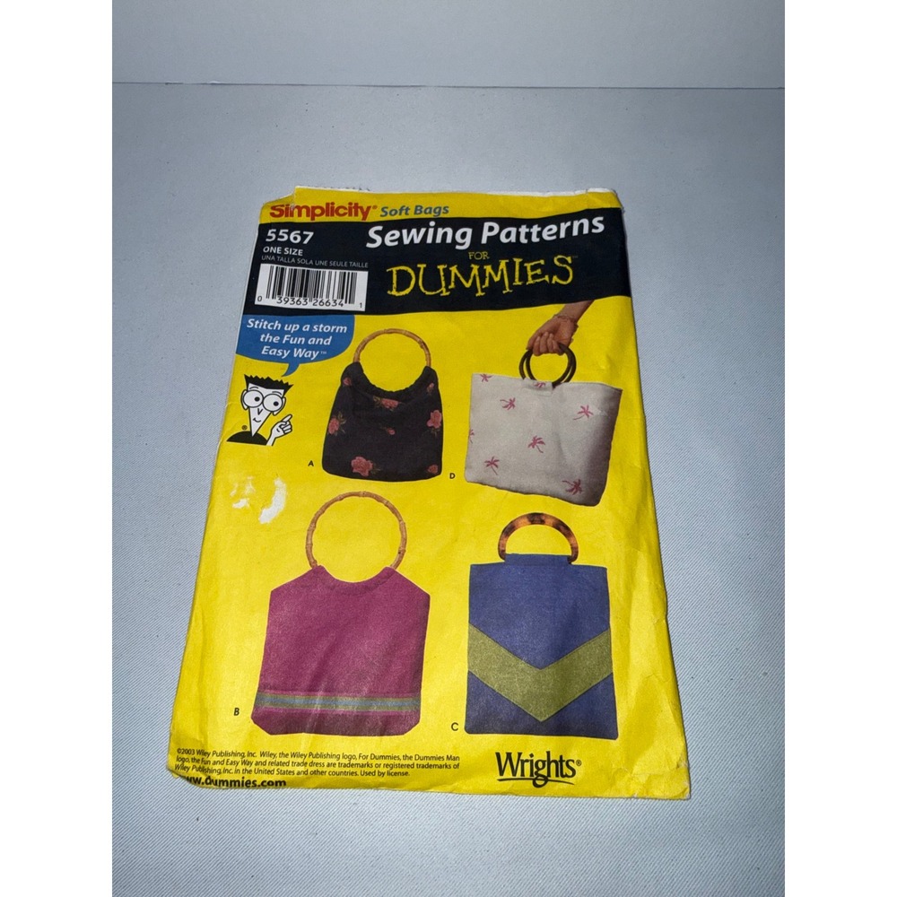 Simplicity 5567 Sewing Patterns‎ for Dummies Soft Bags Wrights Uncut One Size